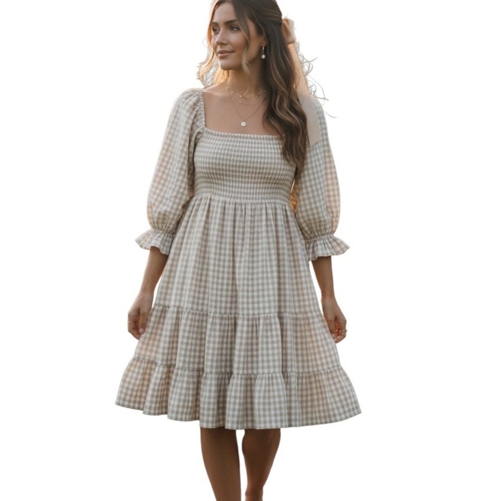 Mable Gingham Babydoll Mini Dress M Cottagecore Coquette Prairiecore Europen